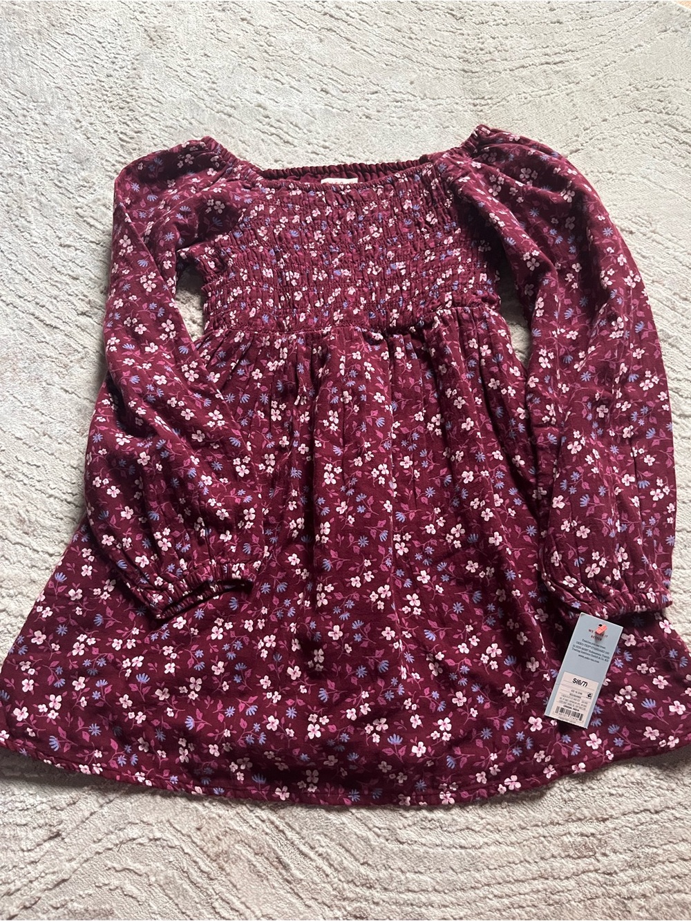 Cat & Jack Burgundy Floral Smocked Dress